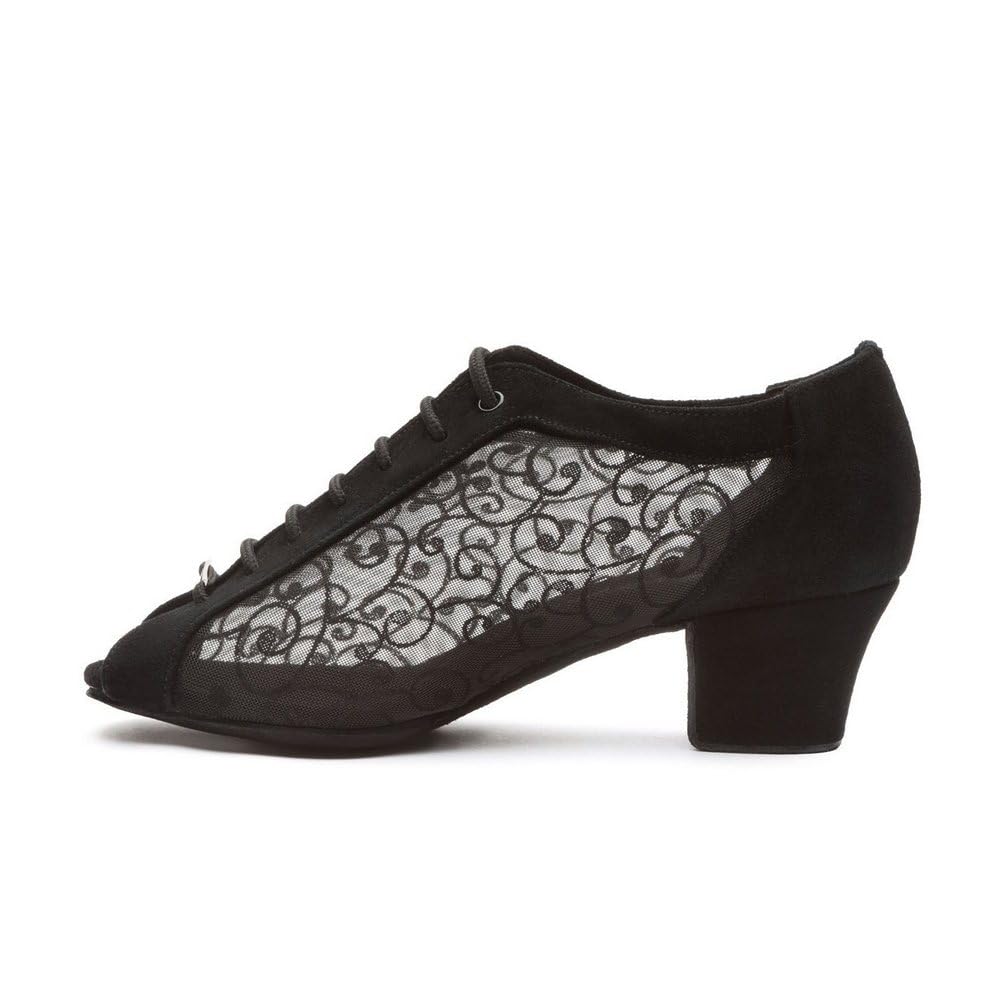 BD Dance Women's Latin Dance Shoes Black Suede with Mesh Floral Lace Practice Oxford Ballroom Dancing Salsa Bachata Shoes #T45