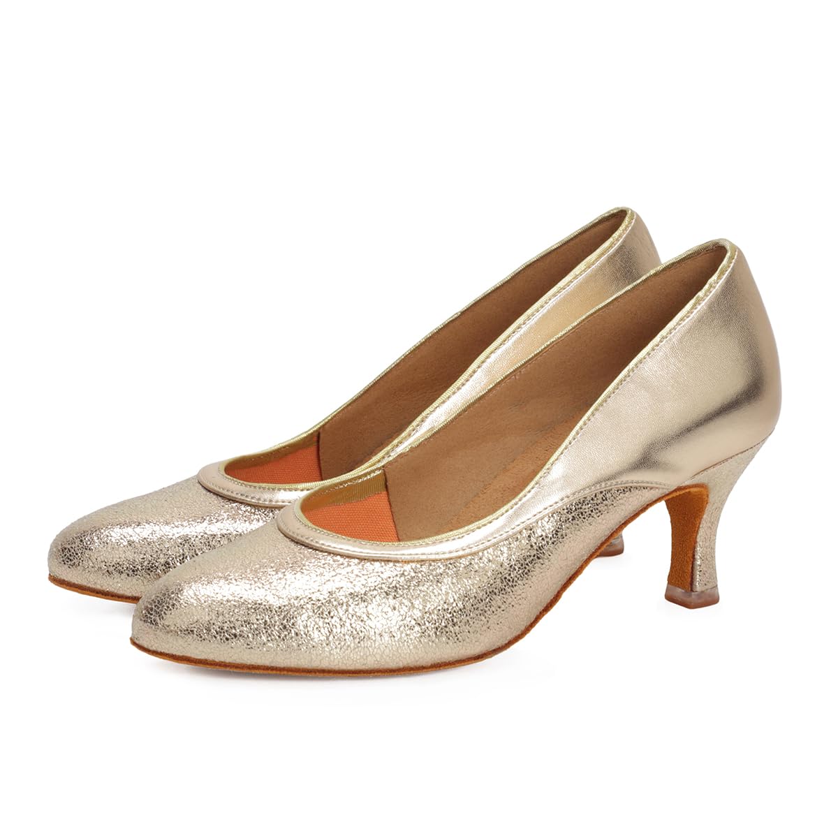 BD Dance Women's Gold Leather Pumps Performance Latin Modern Dance Shoes Professional Practice Ballroom Court Heels #190