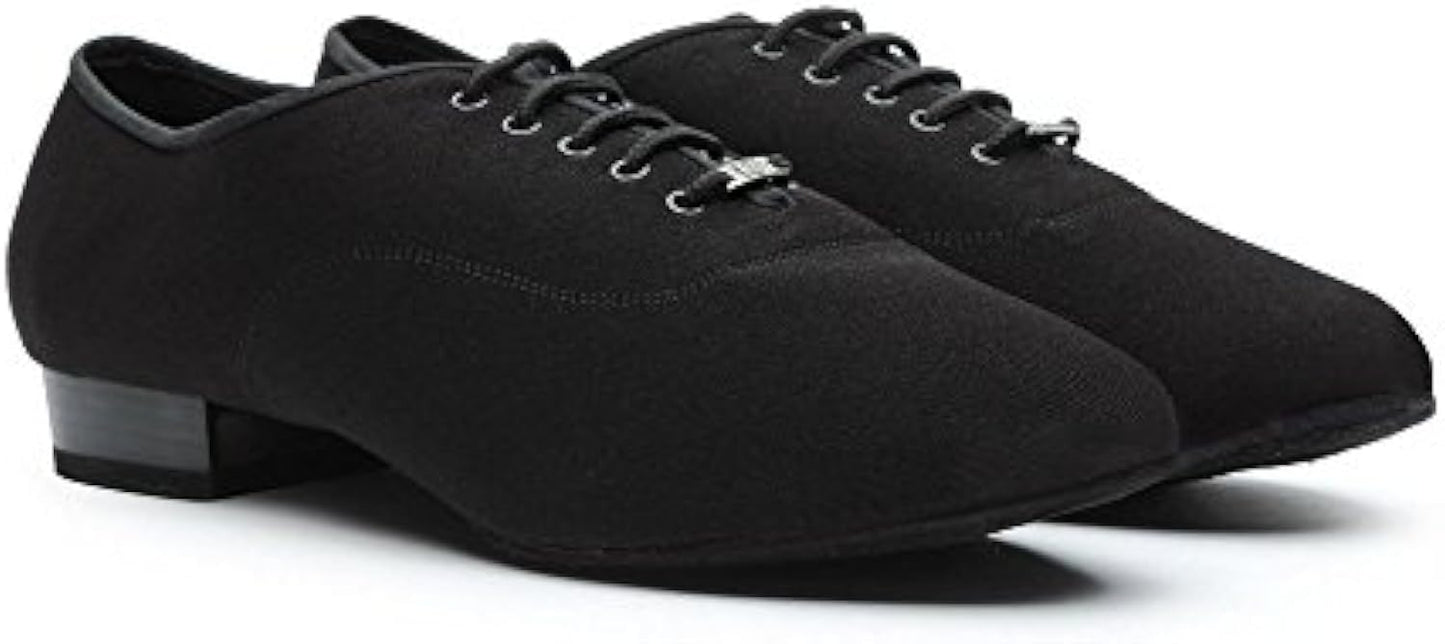 BD Dance Shoes Men's Dancing Latin Salsa Tango Jazz Ballroom Training Practice Leather Canvas 302-1, Black, 6-14