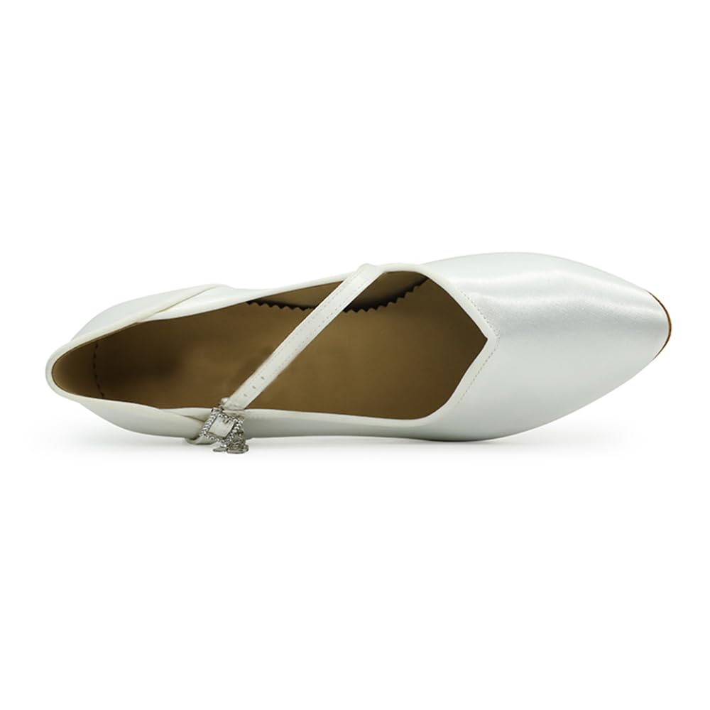 BD Dance Women's Ballroom Latin Dance Shoes Elegant Dancing Wedding Shoes Mary Jane Style Kitten Heel White Satin #1306, 4.5-11