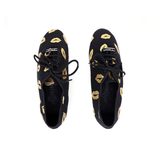 BD Dance Women's Latin Dance Shoes Gold Kiss Print Pattern Teaching Jazz Tango Salsa Oxford Professional Ballroom Dancing Footwear #T1-B