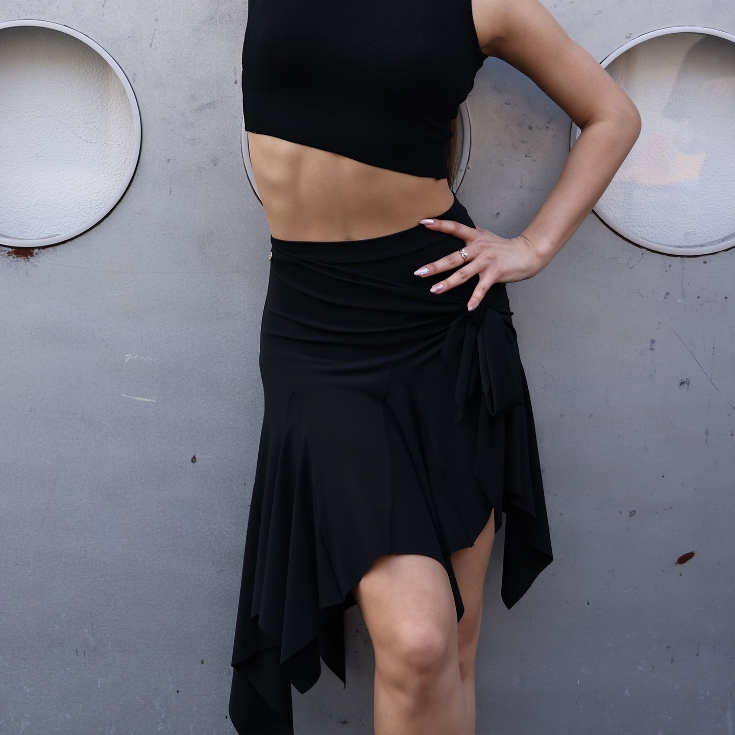 UDANCE 2025 Women's Standard Dancewear Professional Performance Latin Dance Skirt for Stage & Practice Asymmetric Hem Wrap Skirt A22