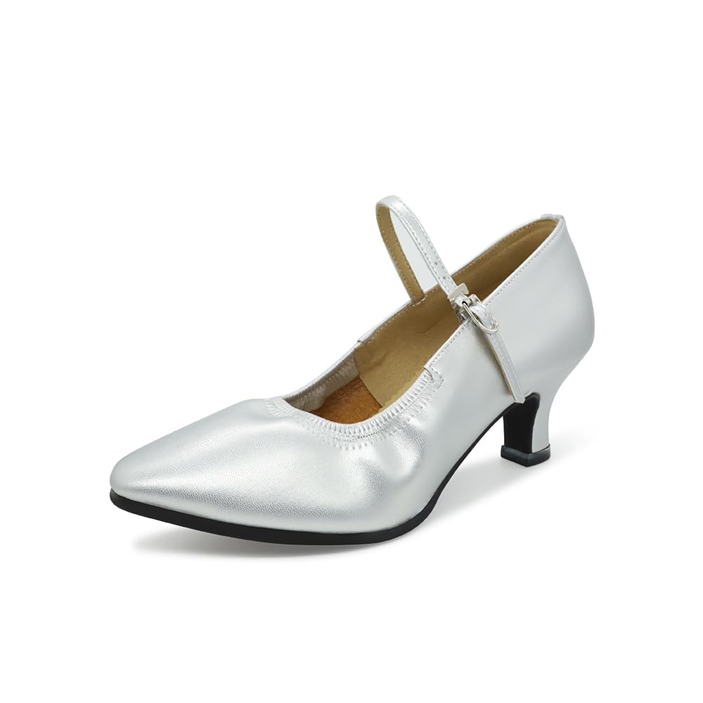 BD Dance Women's Ballroom Dance Shoes Latin Jazz Wlatz Dancing Sandals Practice Mary Jane Style Low Heel Silver #107 4.5-11