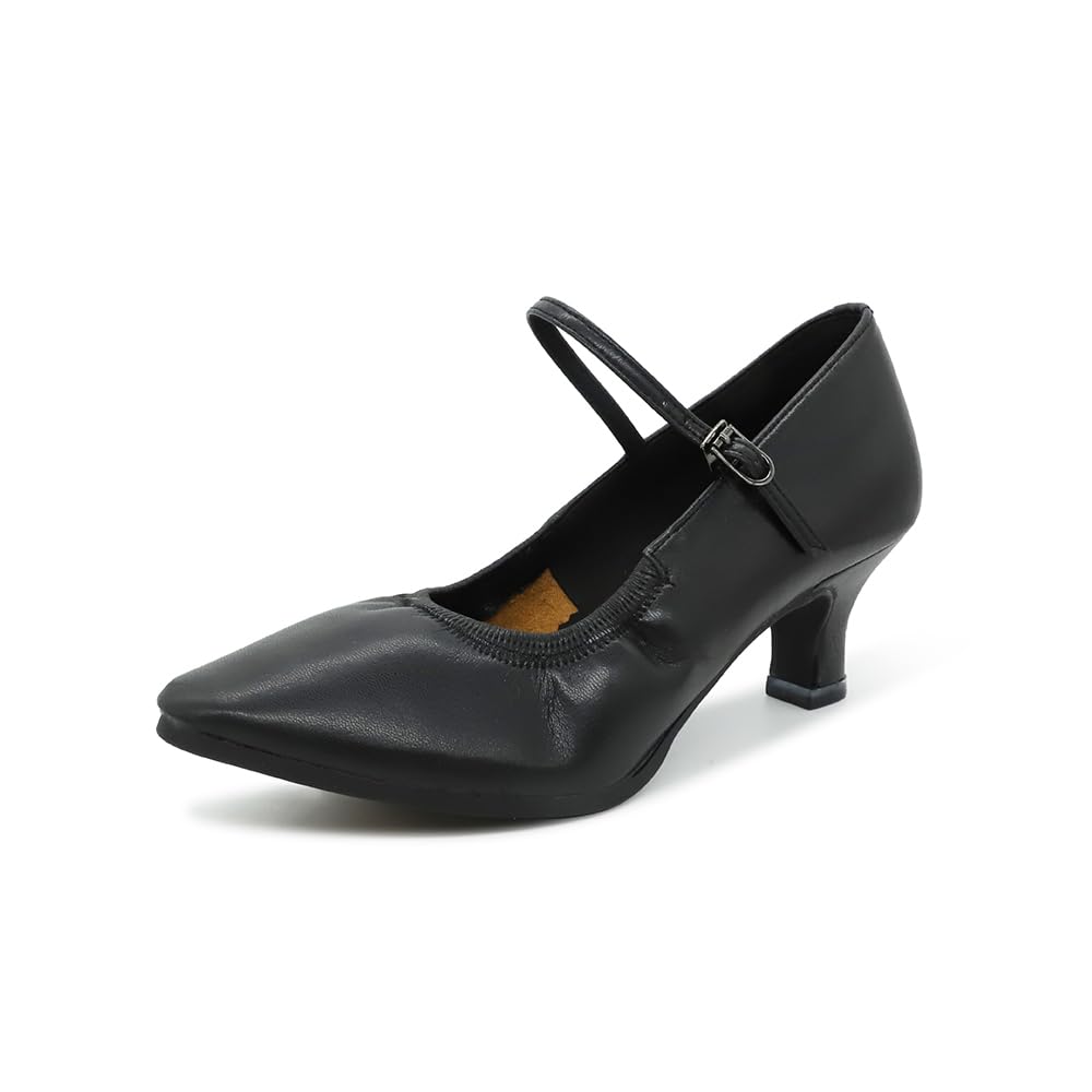 BD Dance Women's Ballroom Latin Dance Shoes Professional Jazz Waltz Practice Sandals Classic Black Leather Kitten Heel Pumps #107 4.5-11