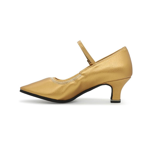 BD Dance Women's Ballroom Dance Shoes Latin Jazz Waltz Dancing Mary Jane Dance Shoes Low Kitten Heel Gold #107, 4.5-11
