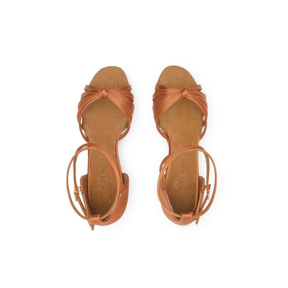 BD Dance Professional Girl's Latin Dance Sandals Children Performance Ballroom Shoes with Ankle Strap for Kids Practice Dancing Tan Satin #606