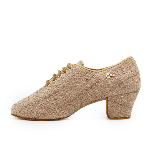 BD Dance Professional Latin Dance Shoes for Women Tweed Oxford with Sequin Ballroom Performance and Practice Stage Shoes #T1-B