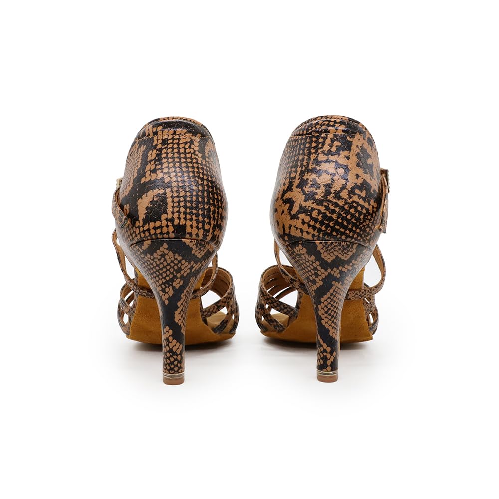 BD Dance Professional Athletic Heeled Sandals Sports Dancing Ballroom Salsa Women's Latin Dance Shoes Snake Print 216-ST, 4.5-11