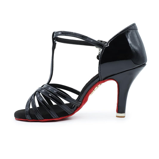 BD Dance Professional Women's Latin Dance Sandals Performance Ballroom Salsa Shoes Patent Leather Black and Red Sole #217, 4.5-11