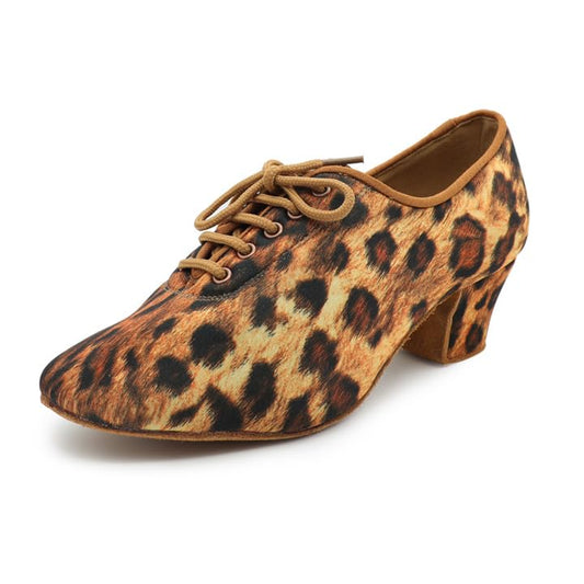BD Dance Performance Women's Leopard Print Dance Shoes Teaching Oxford Style Professional Latin Ballroom Jazz Practice Footwear #T1-B