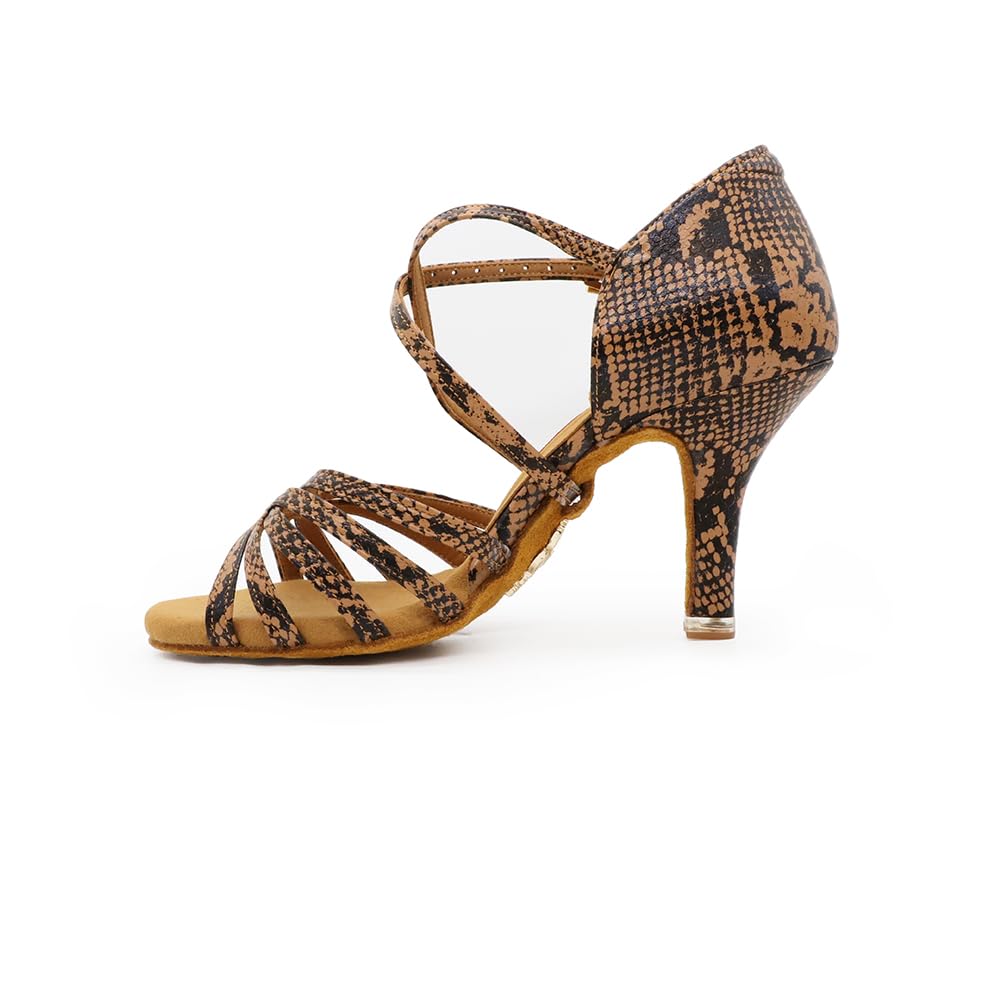 BD Dance Professional Athletic Heeled Sandals Sports Dancing Ballroom Salsa Women's Latin Dance Shoes Snake Print 216-ST, 4.5-11