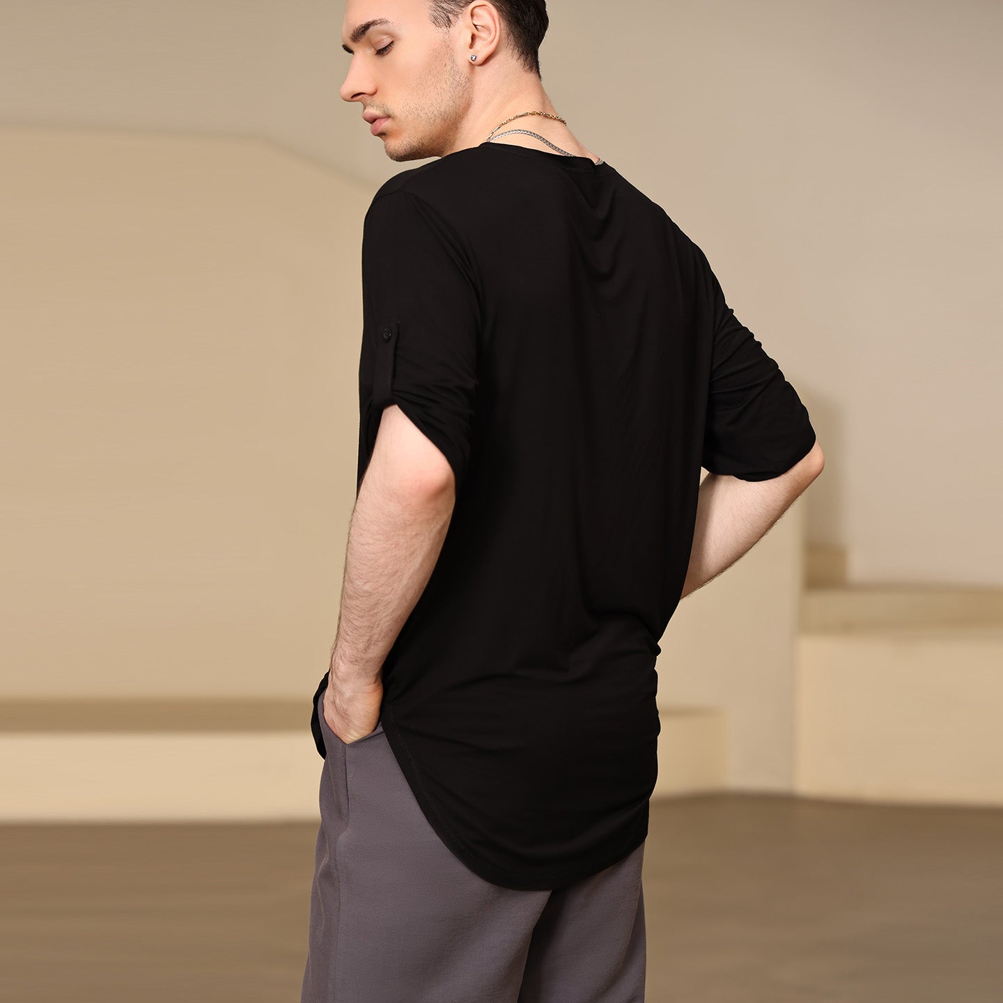 UDANCE Professional Standard Ballroom Men's Latin Dance Shirt Eco-Friendly Recycled Deep V-Neck Short Sleeve T-Shirt for Men A26
