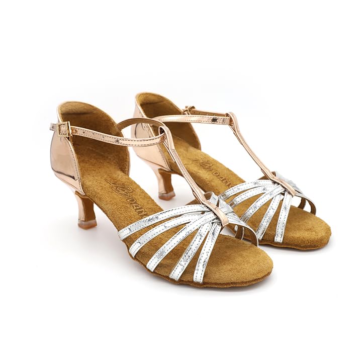 BD Dance Professional Women's Latin Dance Shoes Ballroom Sandals Bachata Tango Jazz Salsa Shoes Silver Rose Gold #2705, 4.5-11