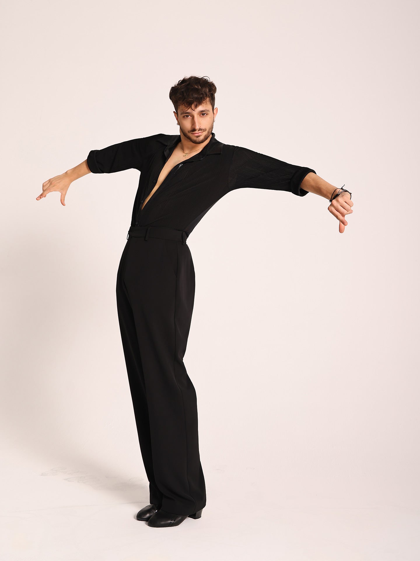 UDANCE Men's Clothing Professional Latin Dance Shirt Practice Wear Breathable Performance Stand Collar Long-Sleeve Shirt for Men A49