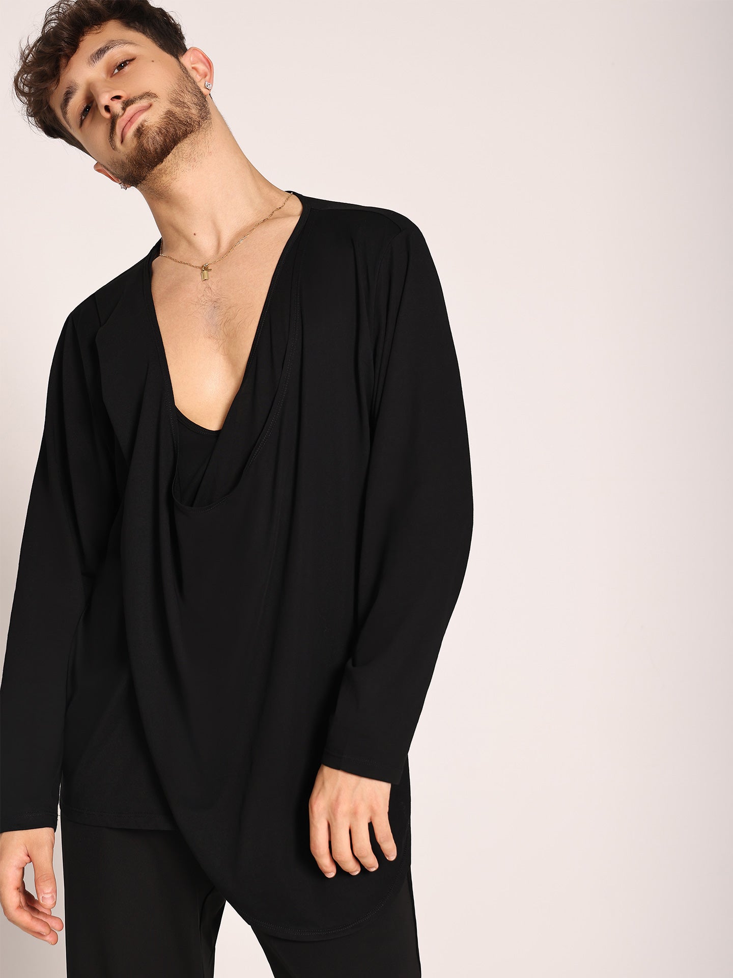 UDANCE Men's Clothing Long Sleeve T-shirt U Collar Latin Dancewear Performance Practice Top Breathable Activwear Top for Men A54