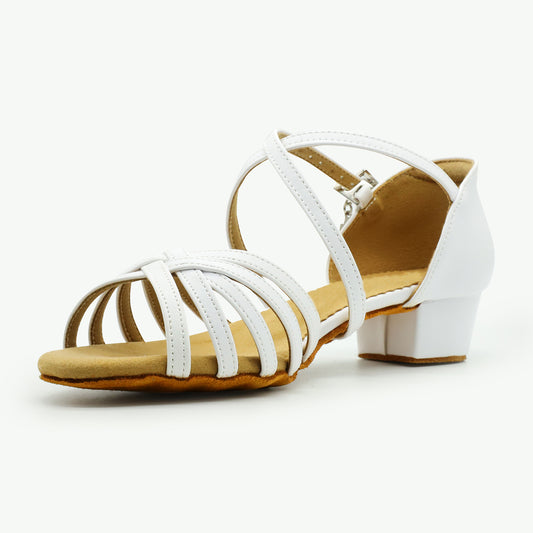 BD Dance Girl's Latin Dance Shoes BD Kids Sandals for Dancing Ballroom Waltz Jazz Salsa Satin, Low Block Heel, Leather, #603