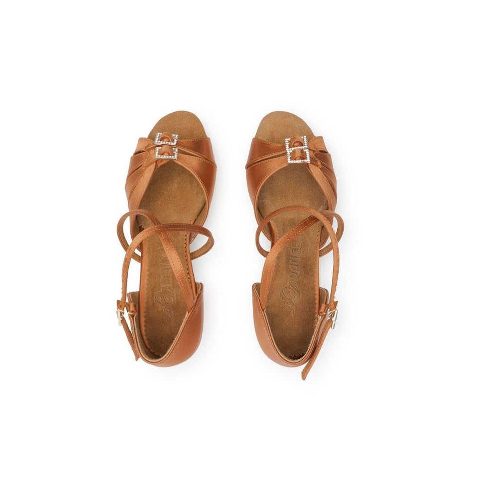 BD Dance Elegant Girl's Ballroom Dance Shoes Latin Shoes Children Waltz Jazz Tango Practice, Satin, Tan, #609, C10-4.5