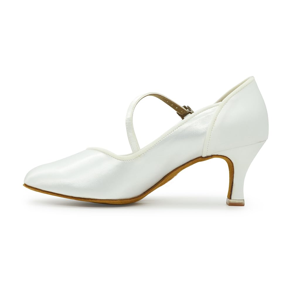 BD Dance Women's Ballroom Latin Dance Shoes Elegant Dancing Wedding Shoes Mary Jane Style Kitten Heel White Satin #1306, 4.5-11