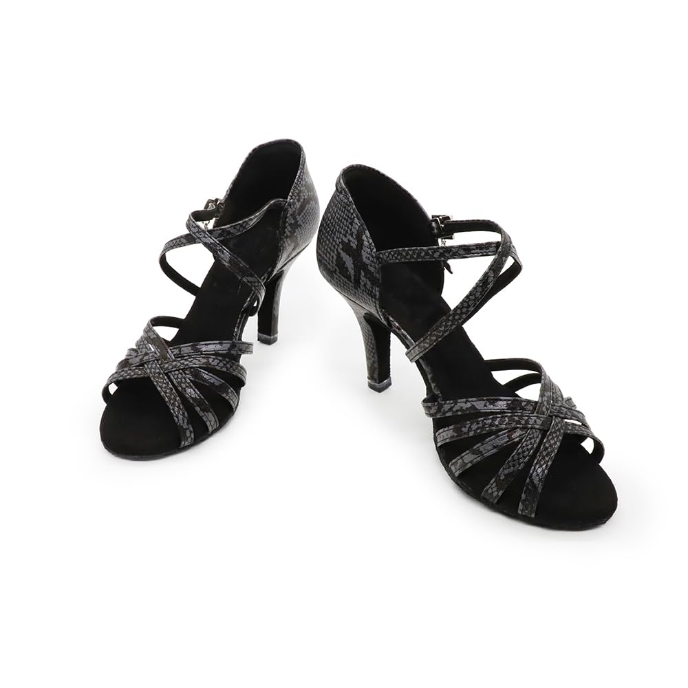 BD Dance Women's Performance Heeled Sandals Profession Latin Dance Shoes Ballroom Salsa Jazz Tango Snake Pattern #216-SB, 4.5-11