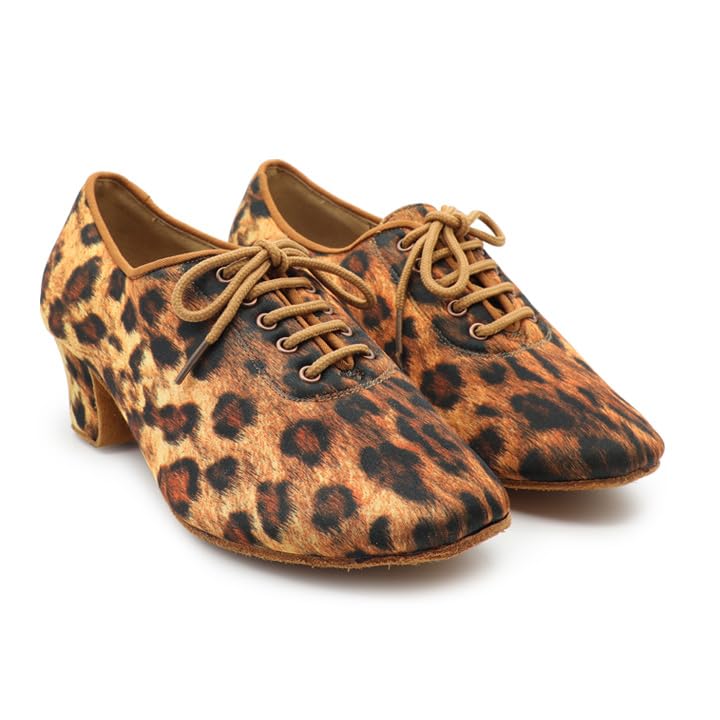 BD Dance Performance Women's Leopard Print Dance Shoes Teaching Oxford Style Professional Latin Ballroom Jazz Practice Footwear #T1-B