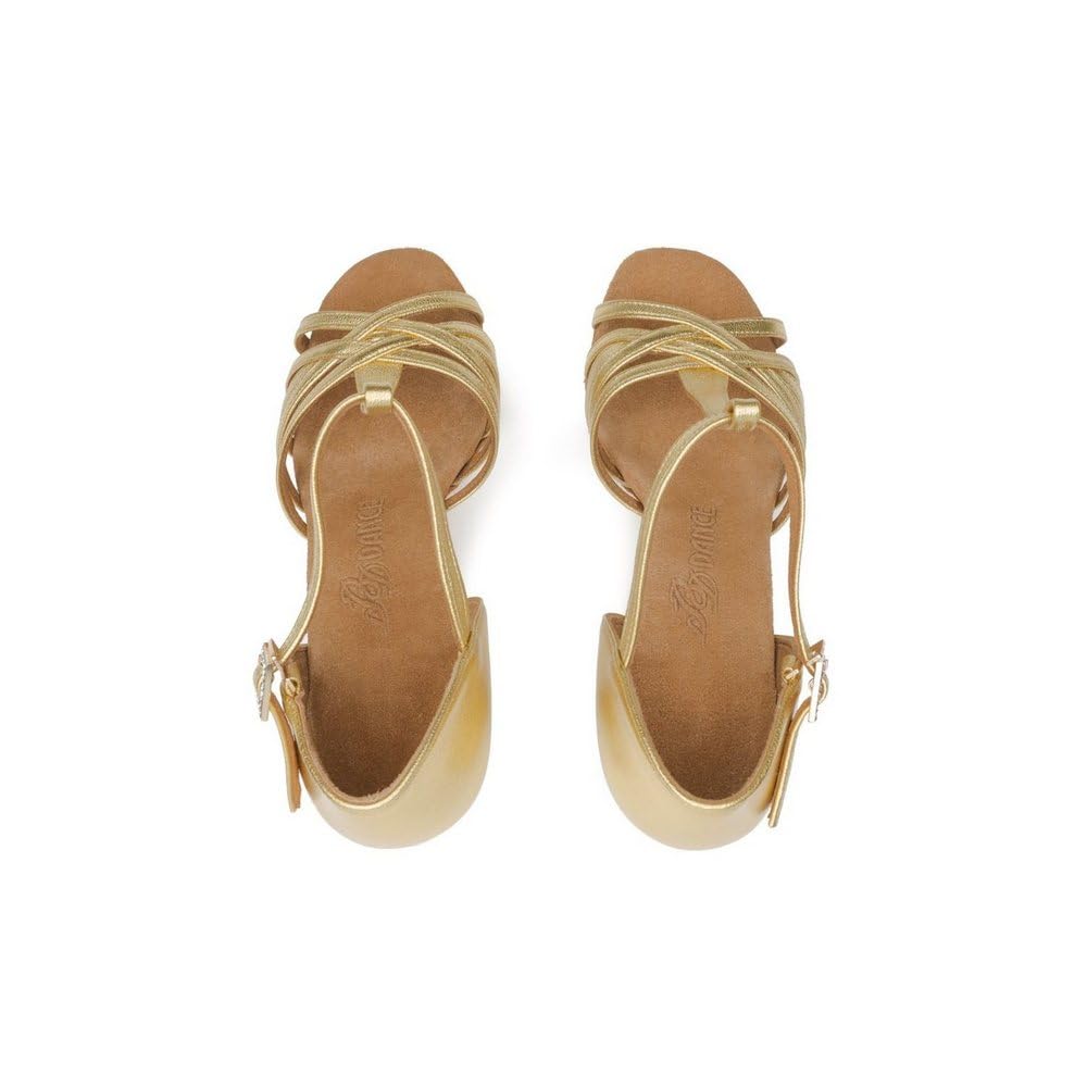 BD Dance Ballroom Dance Shoes for Women Latin Salsa Bachata Performance Dance Shoes Sandals Gold Leather #2387, 4.5-11