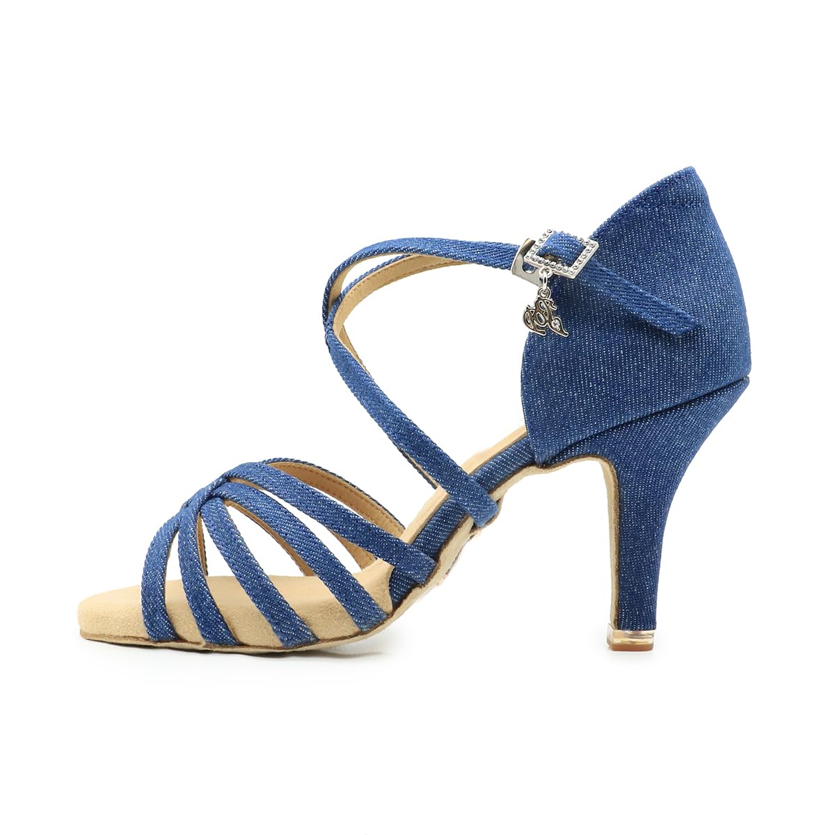 BD Dance Women's Denim Dance Sandals performance Blue Jean Fabric High Heel Practice Ballroom Latin Salsa Dancing Shoes #216