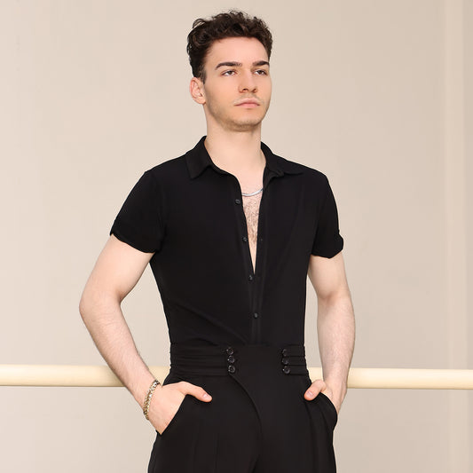 UDANCE 2025 Professional Short Sleeve Unitard for Standard Ballroom Men's Latin Dance Shirt Performance Bodysuit T-Shirt for Men A27