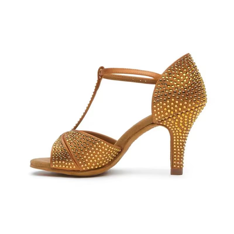 BD Dance Women's Latin Dance Shoes Performance High Heels Pump Jazz Salsa Ballroom Dancing Practice Rhinestone Sandals #2358