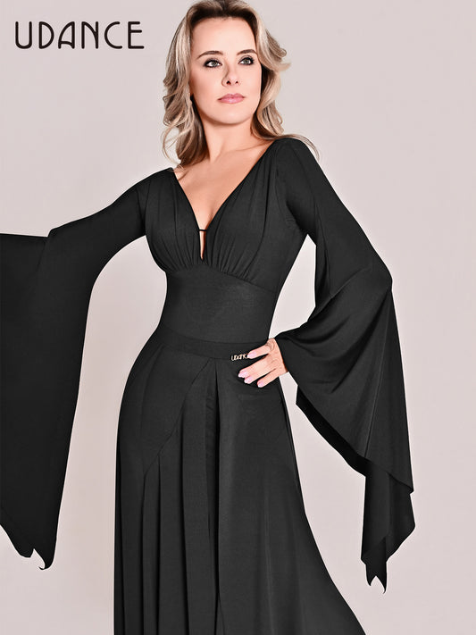 UDANCE Women's Ballroom Jumpsuit Long Sleeve Open Back Leotard AMD10