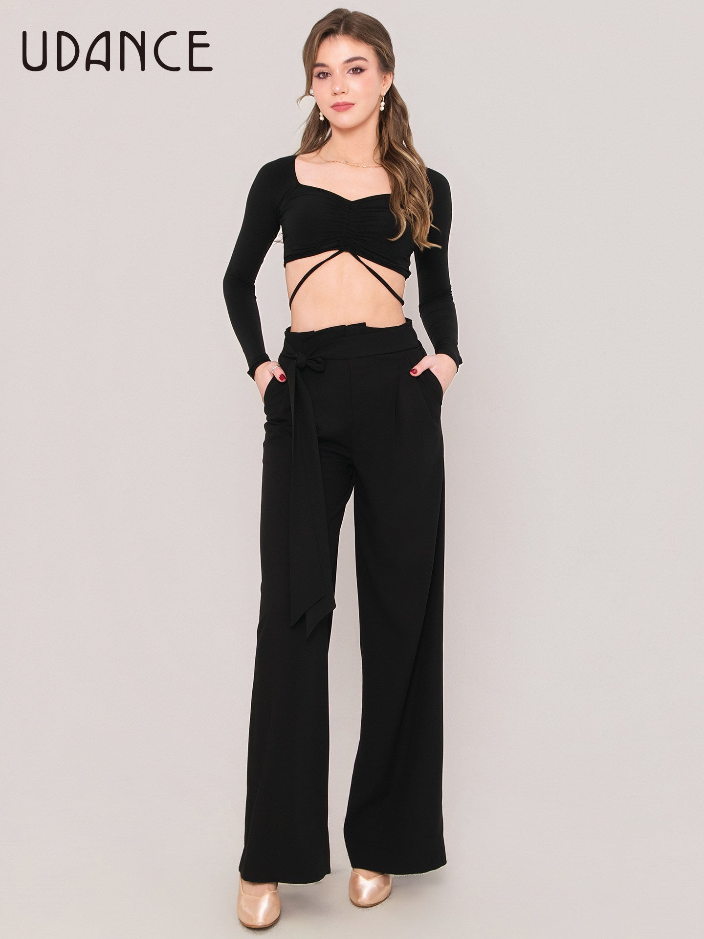 UDANCE Women's Ballroom Dance High-Waist Wide Straight Leg Pants AMD09