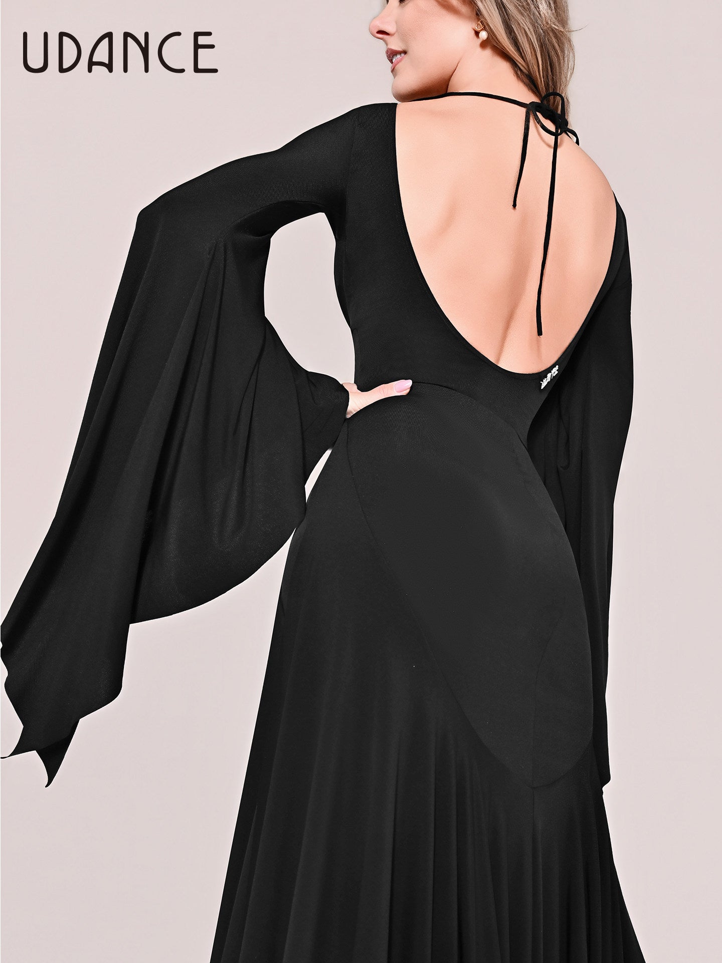 UDANCE Women's Ballroom Jumpsuit Long Sleeve Open Back Leotard AMD10