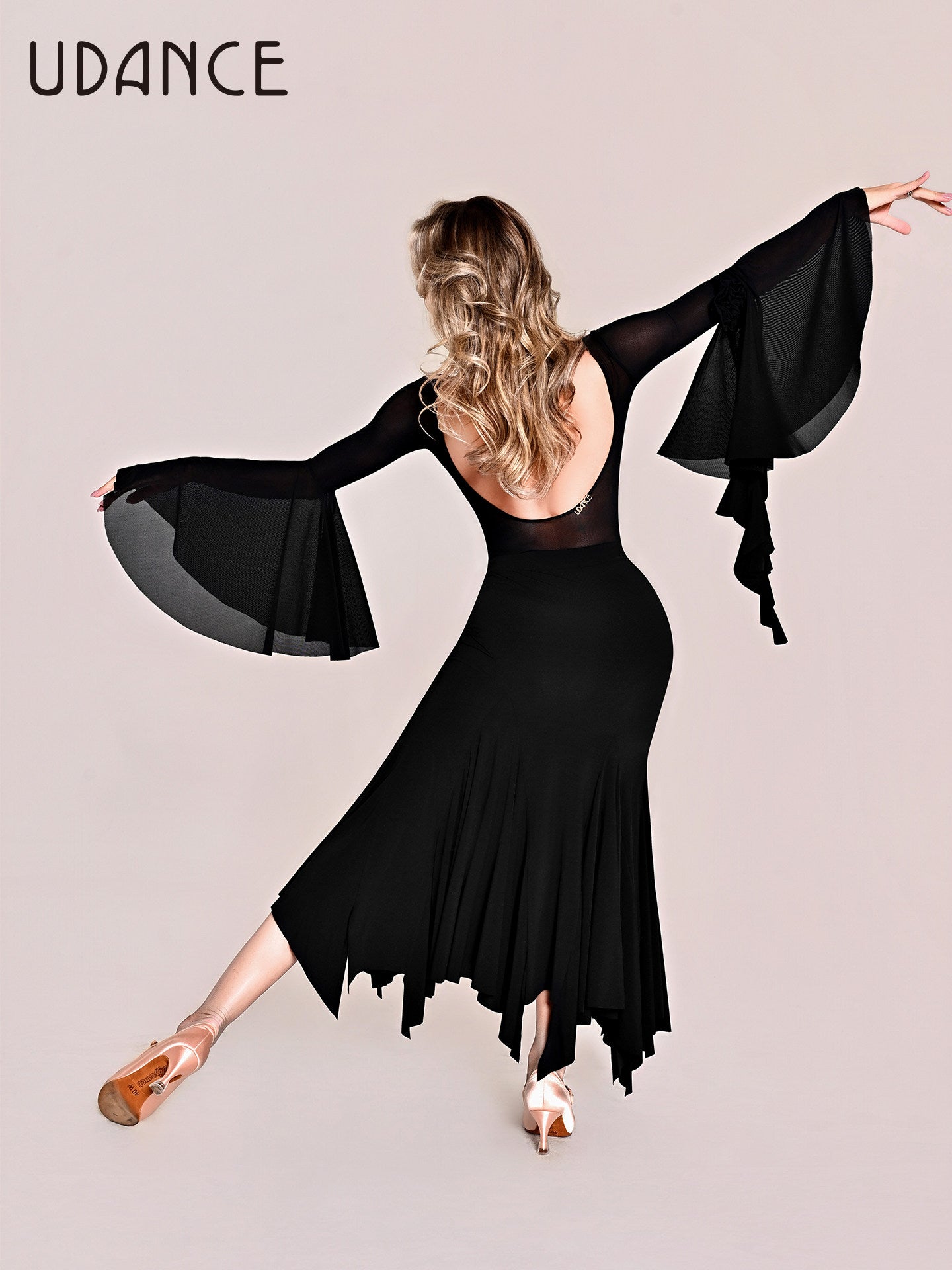 UDANCE 2026 Women's Ballroom Jumpsuit Mesh Ruffle Sleeve Leotard AMD11