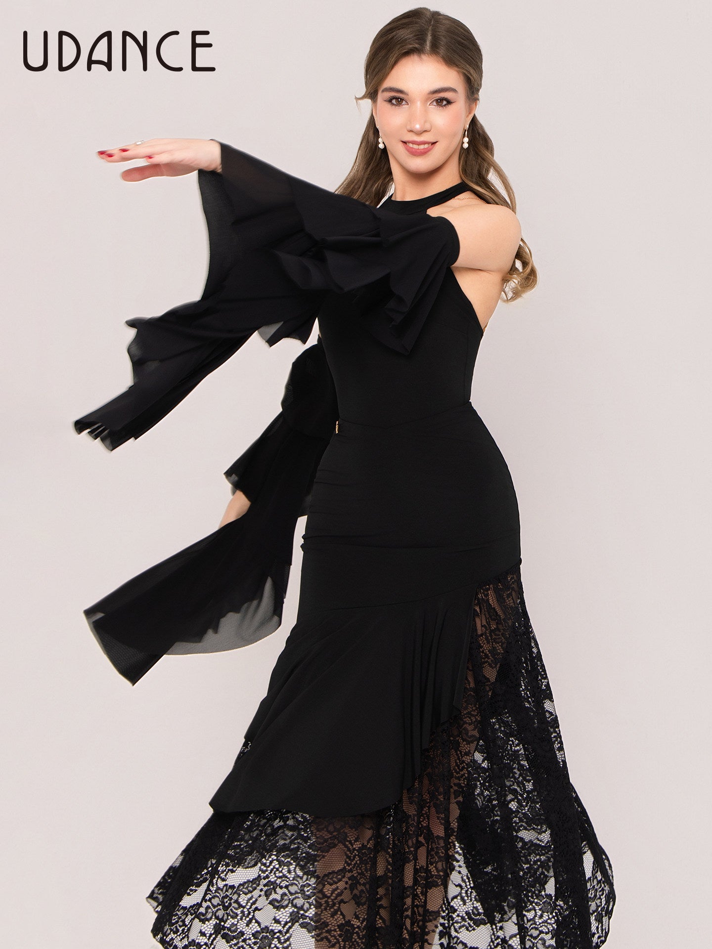 UDANCE New in Ballroom Dance Skirt Lace Cutout Skirt for Women AMD12