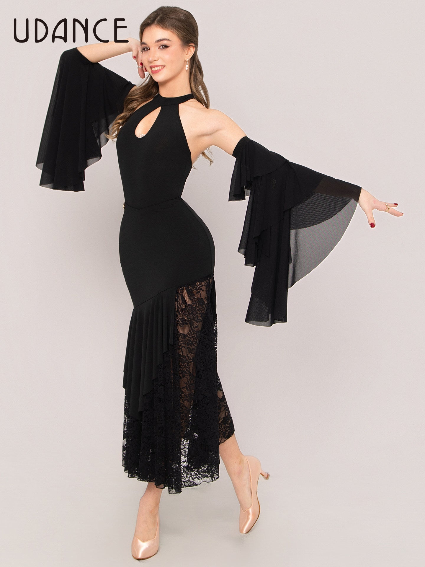 UDANCE New in Ballroom Dance Skirt Lace Cutout Skirt for Women AMD12