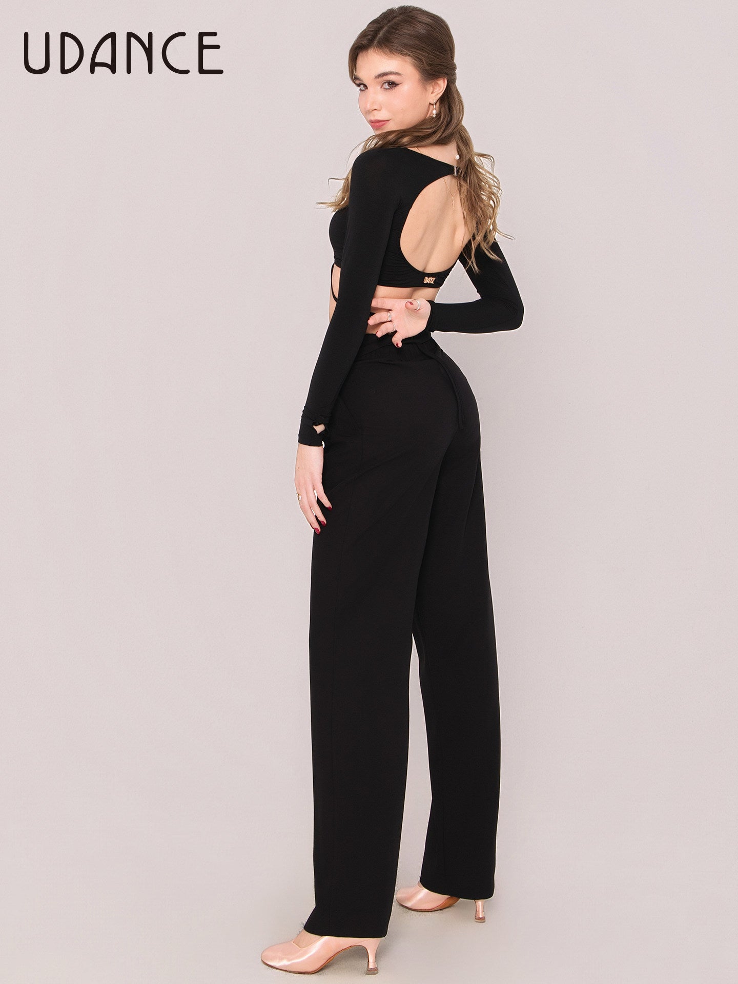 UDANCE Women's Ballroom Dance High-Waist Wide Straight Leg Pants AMD09