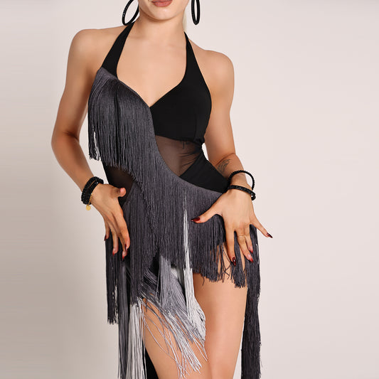UDANCE 2025 New Professional Women's Stage Performance Wear Practice Dress Latin Dance Skirt Tassel Halter Neck Dress for Women A53