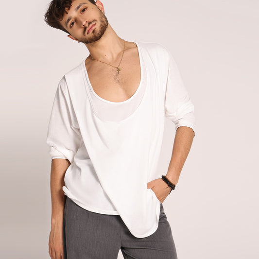 UDANCE Men's Clothing Long Sleeve T-shirt U Collar Latin Dancewear Performance Practice Top Breathable Activwear Top for Men A54