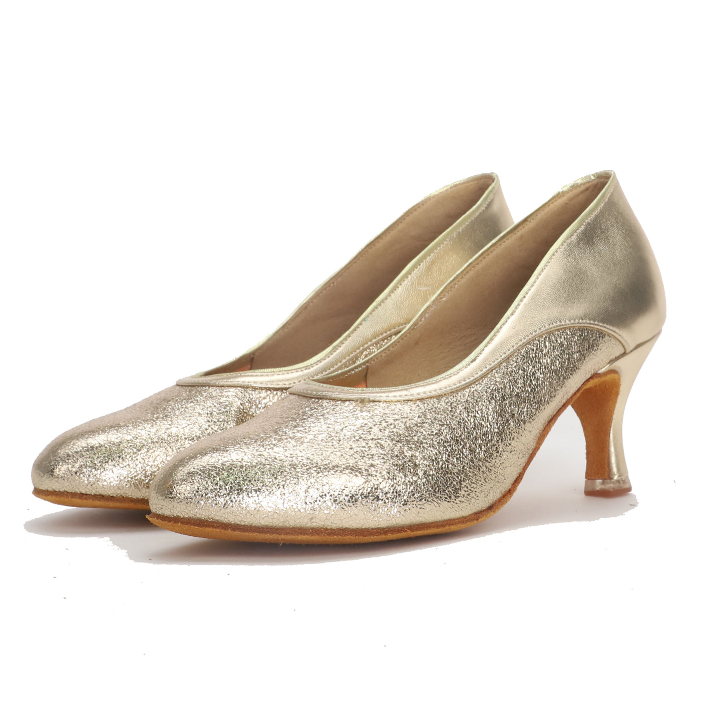 BD Dance Women's Gold Leather Pumps Performance Latin Modern Dance Shoes Professional Practice Ballroom Court Heels #190