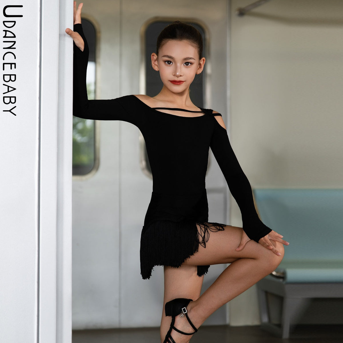 Udance Black Sugar Beat Latin Dance Costume Top New Fashionable High End One Shoulder Dress US47