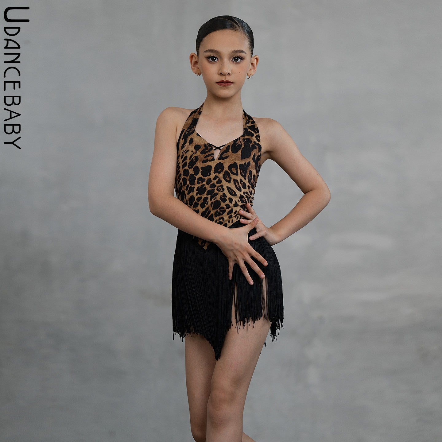 Udance【Wild】Latin Dance Practice Dress 2026 New Leopard Pattern Tassel Dress Dance Dress US05