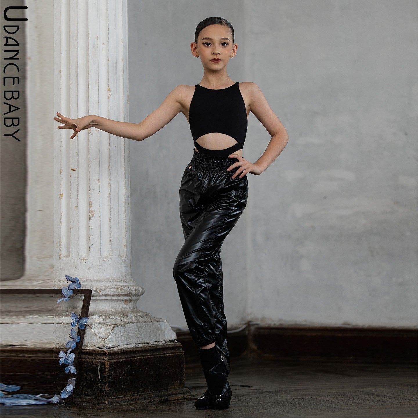 Udance【Grace】New Design Bare-Skin Feel Sleeveless Bodysuit for Female Children's Latin Dance Training Wear US22