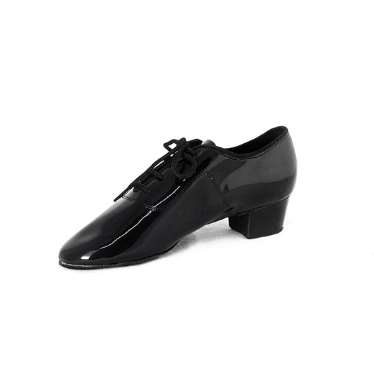 BD Dance Professional Boy's Latin Dance Shoes Performance Ballroom Oxford Black Patent Leather Low Heel Lace-up #802
