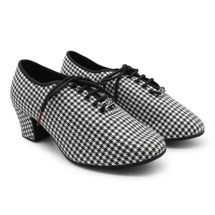 BD Dance Performance Women's Latin Dance Shoes Vintage Houndstooth Oxford Jazz Tango Ballroom Dancing Practice Teaching #T1-B