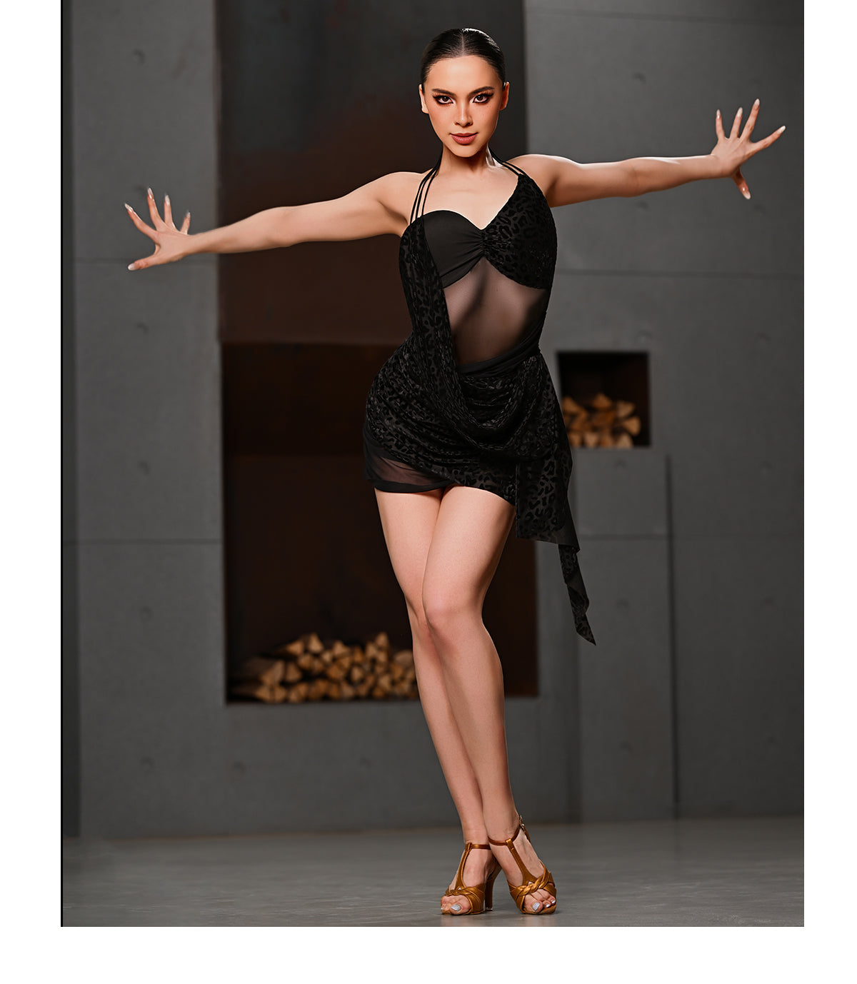 UDANCE Women's Adult Latin Dance Wear Summer New Asymmetric Flared Skirt Dress A106