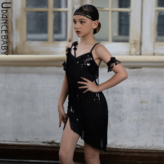 Udance Latin competition performance high-end fringe dress glitter gown super beautiful competition outfit US17