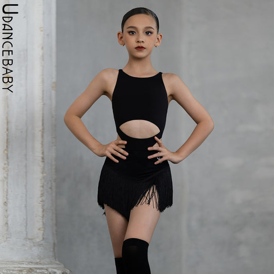 Udance【Grace】New Design Bare-Skin Feel Sleeveless Bodysuit for Female Children's Latin Dance Training Wear US22