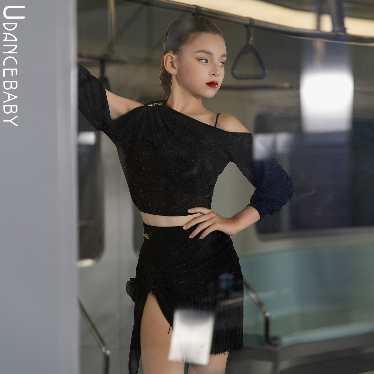 Udance Sweetheart Code Latin Dance Top for Women 2026 New Bat Sleeve Dance Dress with Tassel Half Skirt US50