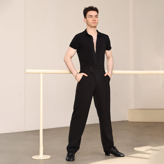 UDANCE 2025 Professional Short Sleeve Unitard for Standard Ballroom Men's Latin Dance Shirt Performance Bodysuit T-Shirt for Men A27