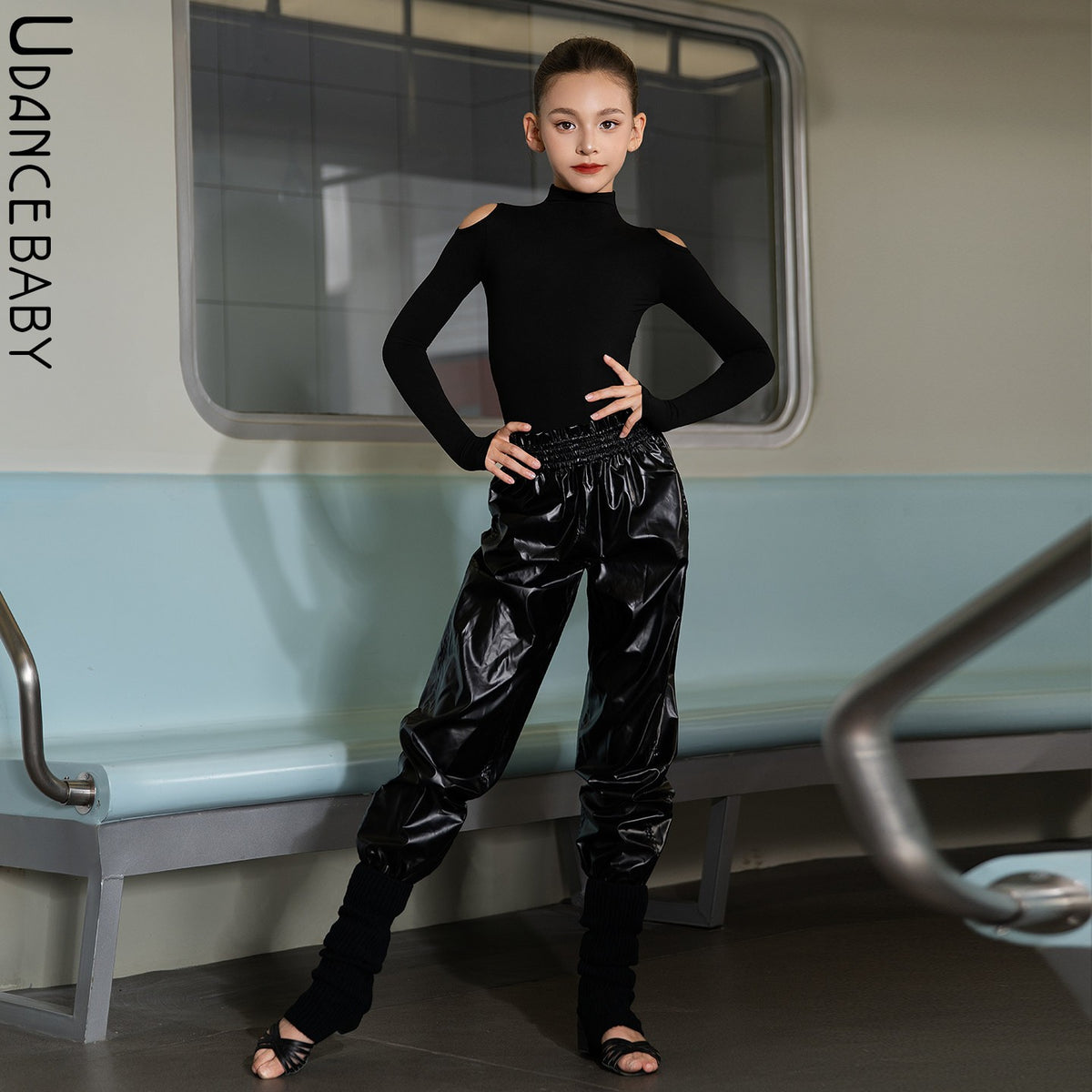 Udance  Cool Black Channel  Latin Dance Uniform, National Standard Dance Top, Exquisite Premium Sensational Body Dress, Hip Scarf US48