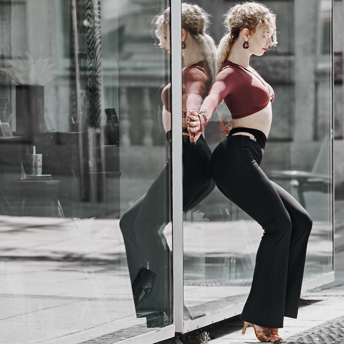 Udance New Women's Latin Dance Specialized Pants - High-End Slit Waist Slimming Micro Flare Long Pants  A134